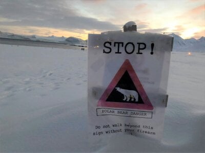 Polar bear warning sign in Svalbard